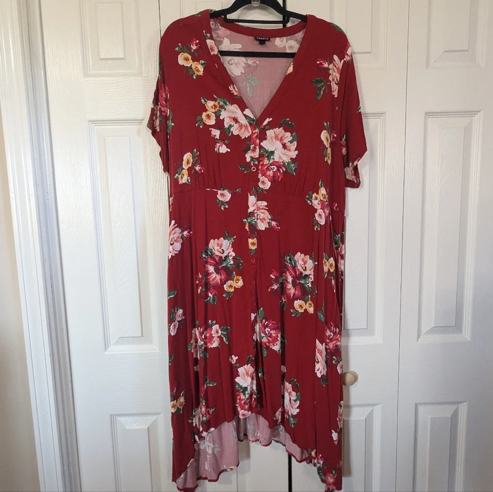 Floral Asymmetrical Hem Flowy Dress Pockets #358 - Picture 4 of 6